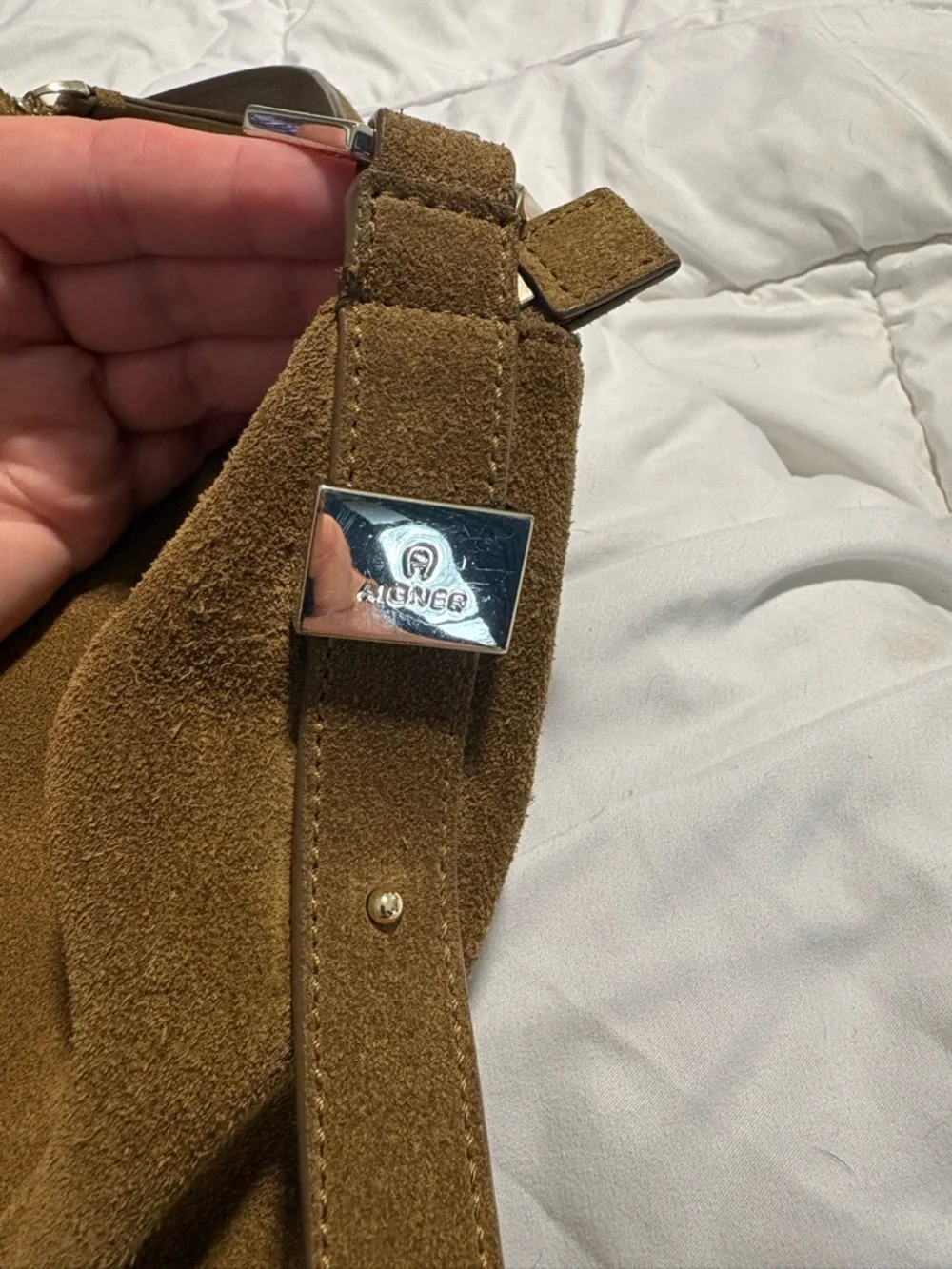 Etienne Aigner Brown Suede Shoulder Bag with Gold Hardware - Picture 5 of 13